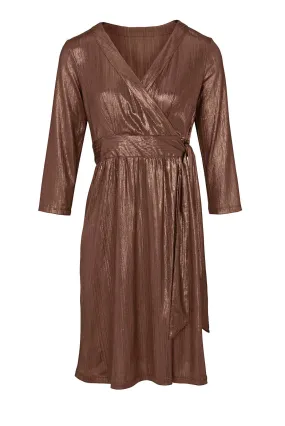 Eventkleid Abendkleid Cocktailkleid Wickelkleid elegant braun metallic V-Neck
