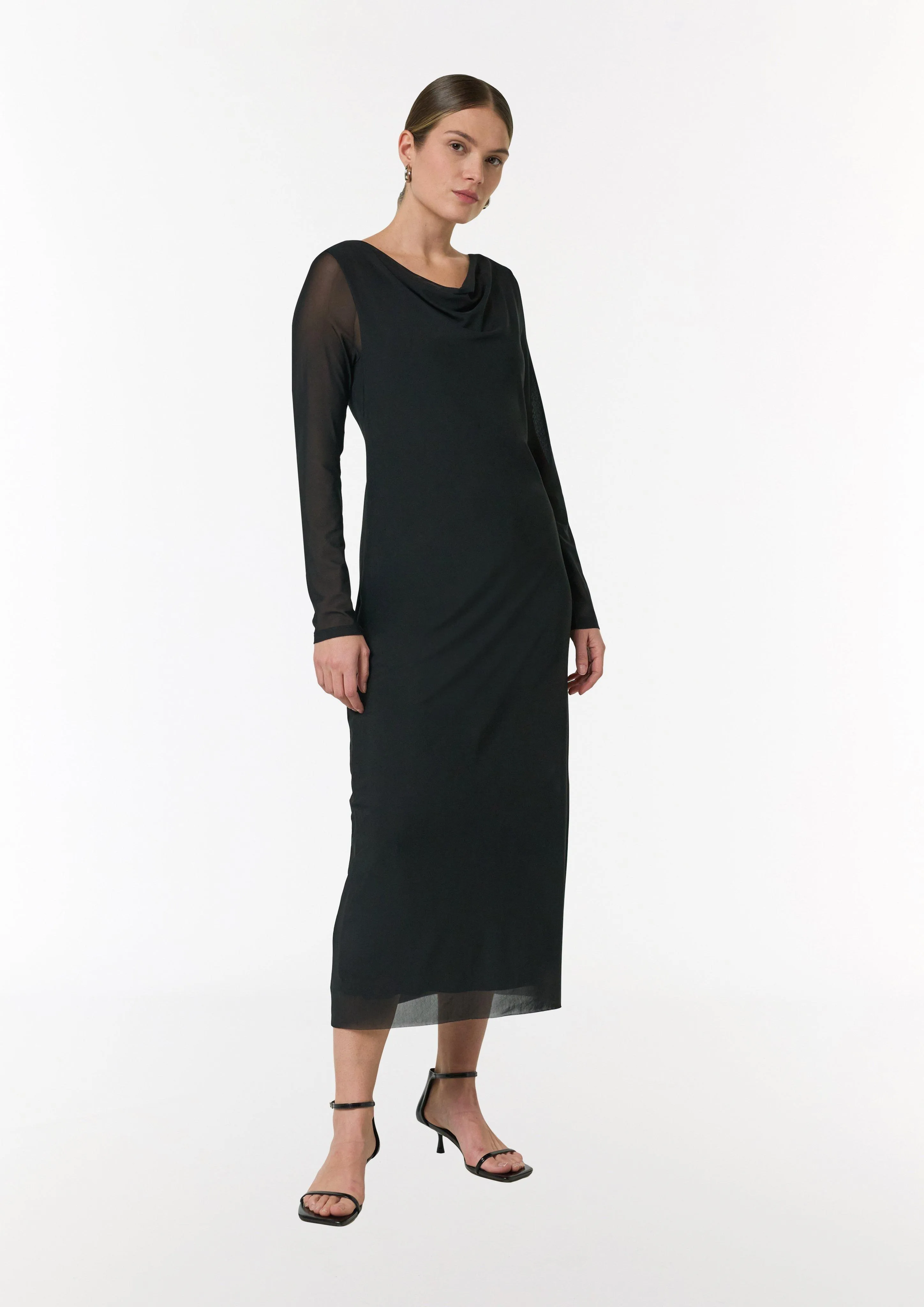 Mesh-Kleid im Slim Fit mit Wasserfall-Ausschnitt