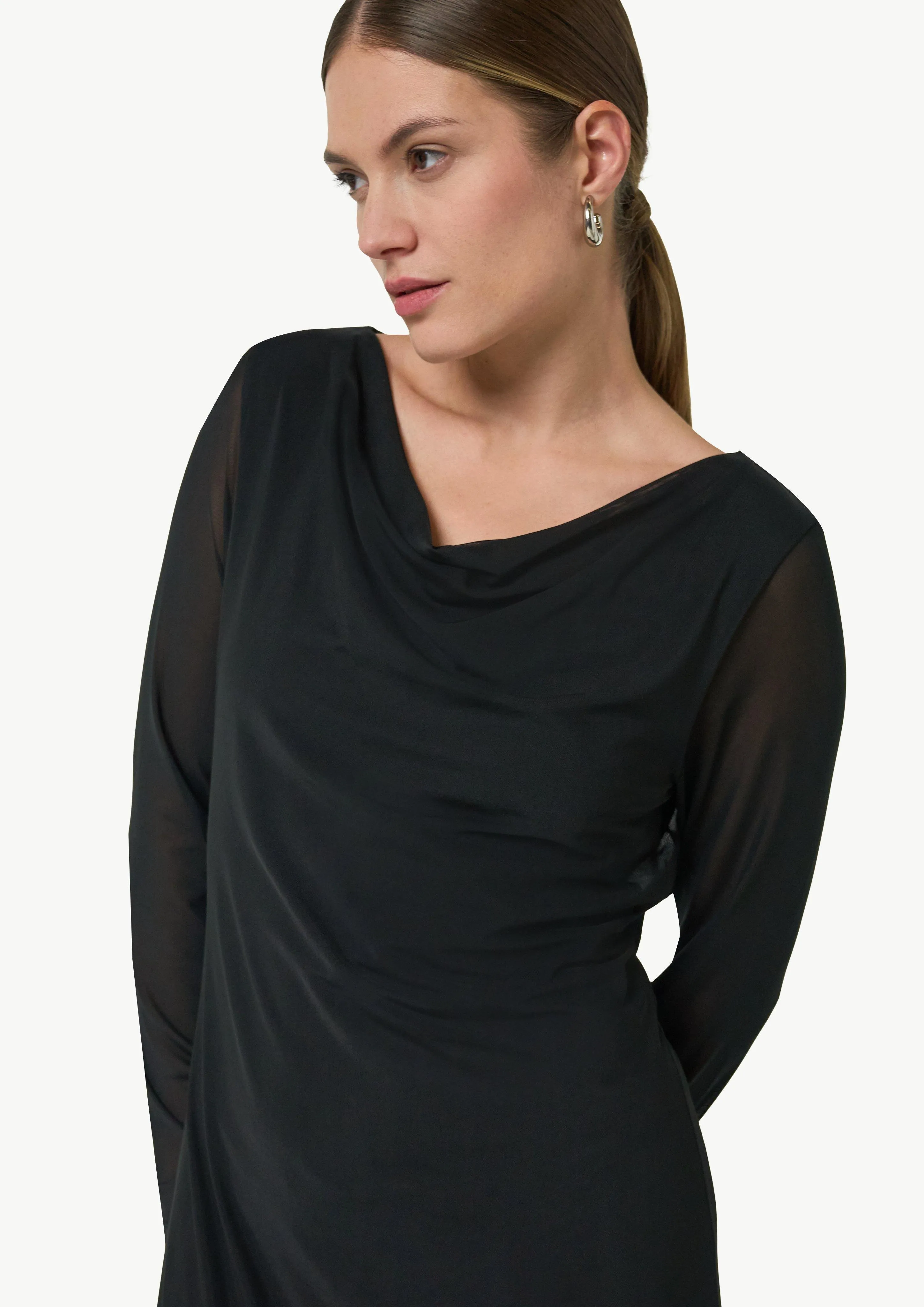 Mesh-Kleid im Slim Fit mit Wasserfall-Ausschnitt