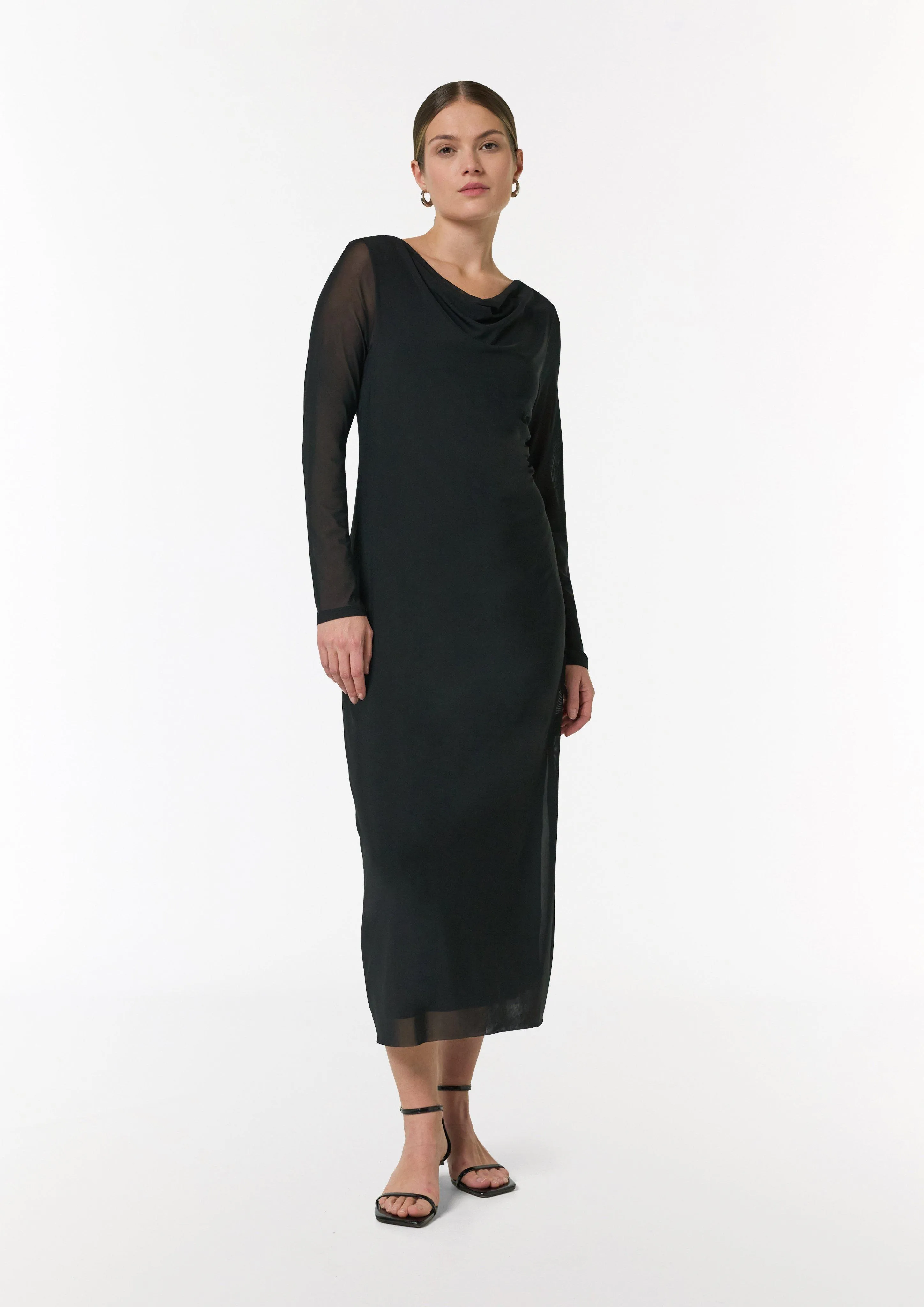 Mesh-Kleid im Slim Fit mit Wasserfall-Ausschnitt